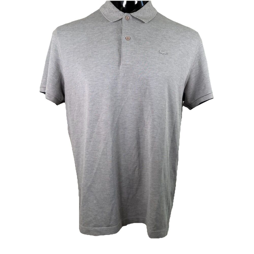 Lacoste Gray Polo Shirt Men's 6 XL Cotton Polyester Pique Tipped Sleeve Shirt